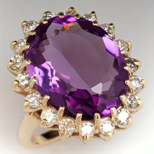 Elegant 18K Gold Plated Ring - Luxury Halo Design with Round Sparkling Purple Cubic Zirconia, Perfect Gift for Engagement/Wedding/Anniversary/Christmas/Valentine's Day