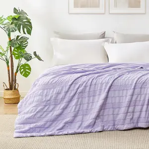 Seersucker Cooling Comforter Queen Size, Q-Max 0.45 Reversible Lightweight Cooling Blanket, Breathable Silk Summer Bedding for Hot Sleepers Night Sweats Purple