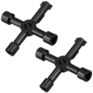 2 Pack Electric Cabinet Panel Keys Gas Meter Keys Water Key Utility 4-way Keys for Multi-application, Black