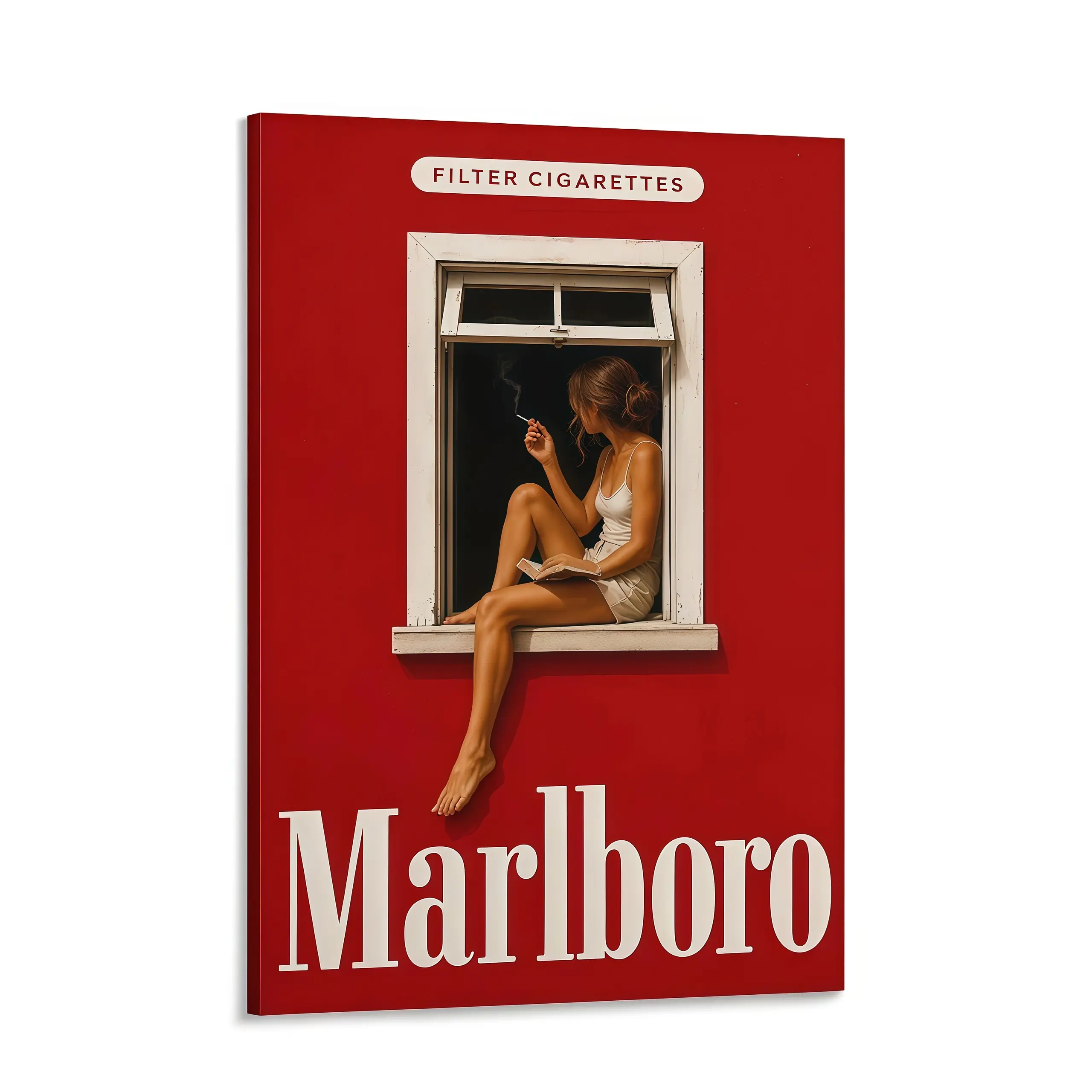 Vintage Marlboro-Style Classic Poster Print, Red Minimalist Retro Cigarette Ad Canvas Wall Art, Artistic Home Decoration, Unframed Mid-Century Modern Decor for Man Cave, Kid Room, Vivid Detail Gift