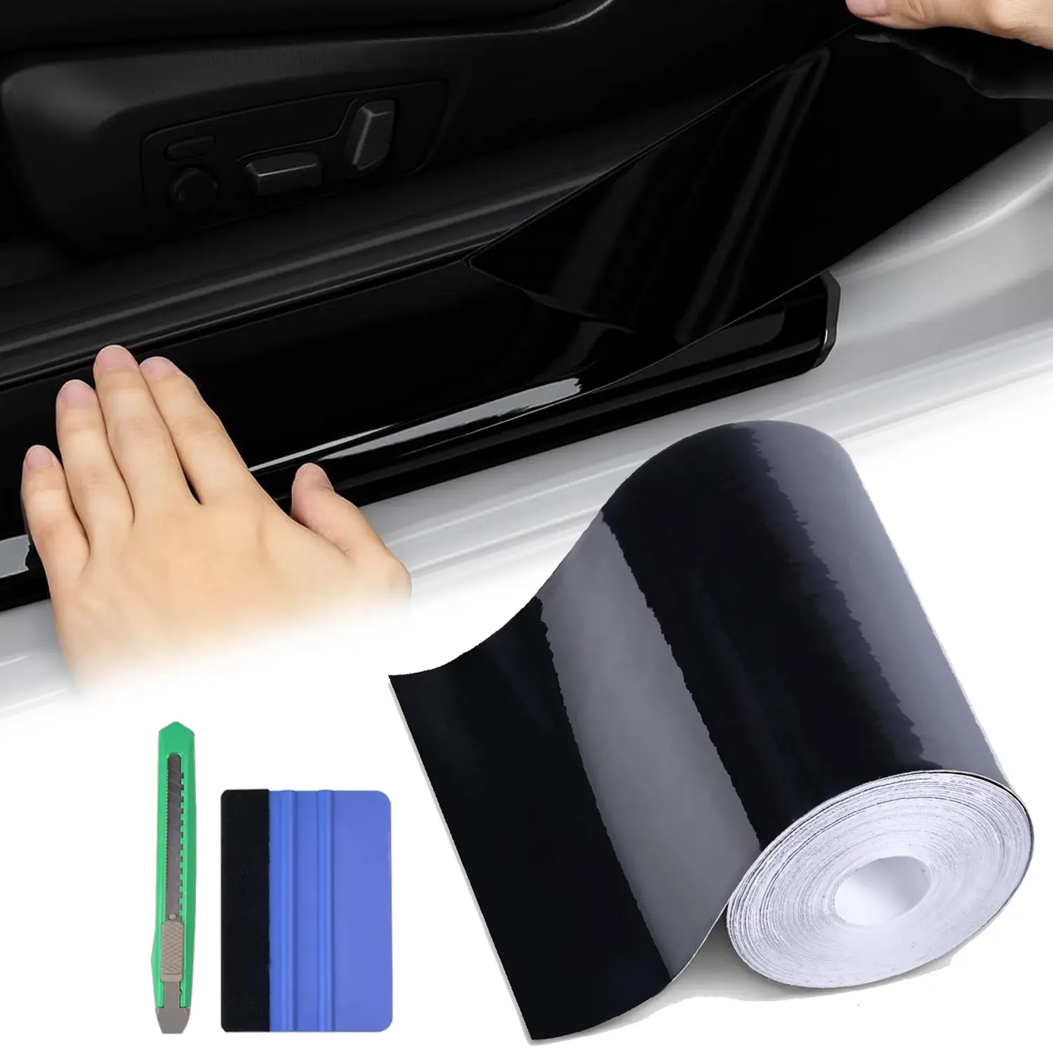 High Gloss Vinyl DIY Tape, 4 Inch x 33FT Universal Black Dry Wrap Car Door Edge Guards Detailing Tape Overlay Wrap Roll DIY Protective Anti-Scratch Sticker