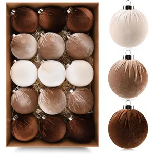 Brown Velvet Christmas Tree Ornaments - 15pcs Shatterproof Christmas Balls for Xmas Trees Decorations - Multicolor Brown Neutral Beige, 80mm 3.15inch