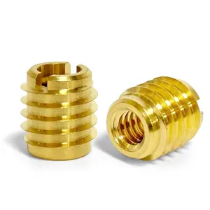 1/4"-20 Threaded Insert for Hardwood, Brass Knife Thread Inserts with 1/4"-20 Internal Threads, 0.5" Length, Pack of 25
