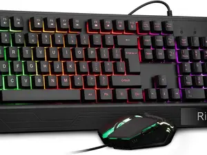 RK400 RGB Gaming Keyboard and Mouse Combo ,Wired Mechanical Feel 3-LED Backlit Keyboard,104 Keys USB Ergonomic Wrist Rest Keyboard,6 Button RGB Mouse for Windows Gamer Desktop, Computer (Black)