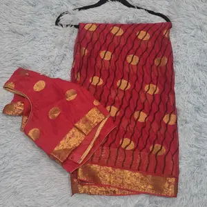 Georgette Chiffon Pink Saree With Stitched Blouse