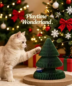 Christmas Standing Wall-mounted Wear-resistant Non-abrasive Foldable Cat Toy for Self-entertainment and Relaxation Christmas Tree Accordian Cat Scratch Board