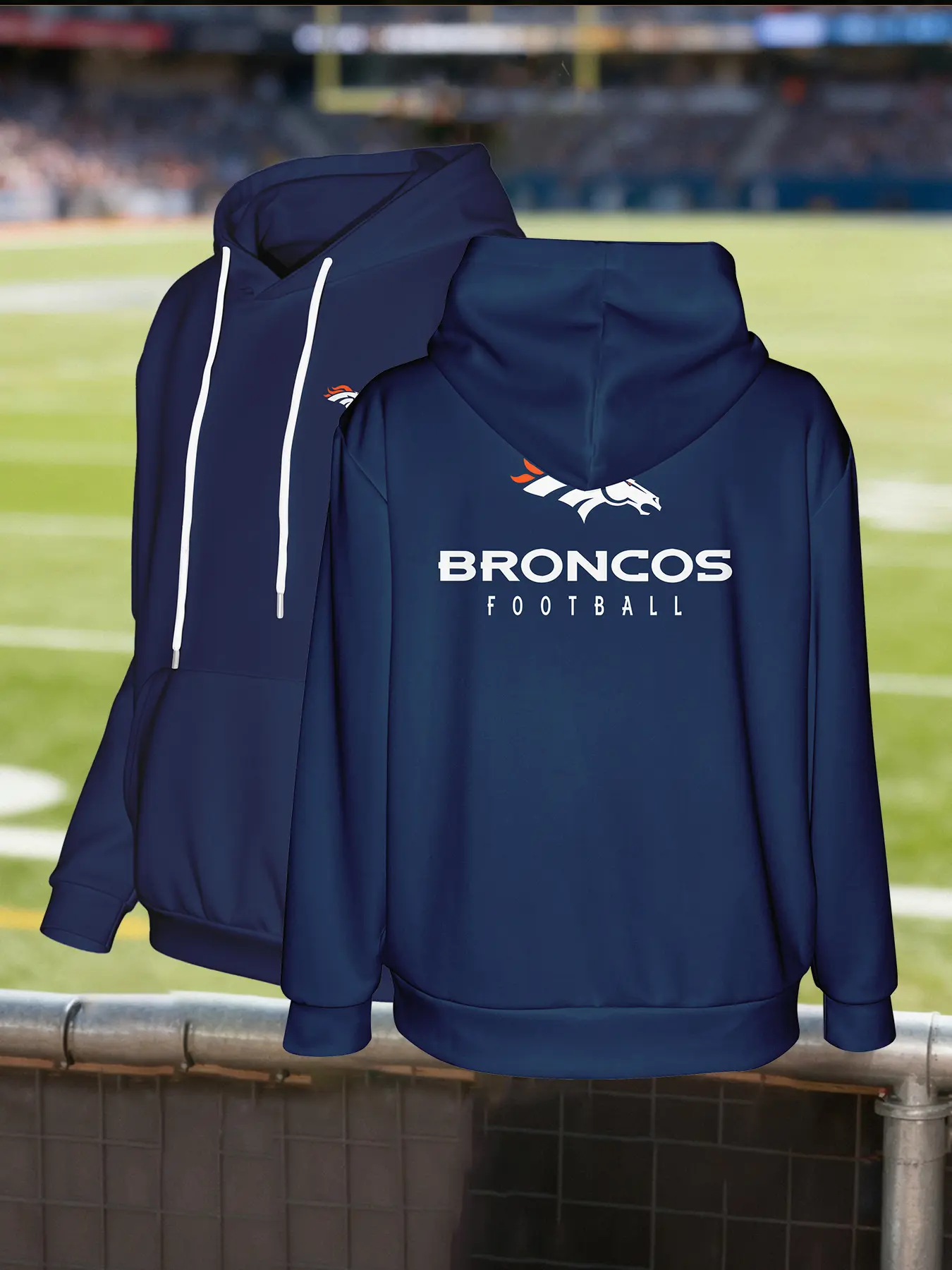 Men's Denver Broncos Print Long Sleeve Hoodie, Breathable Fabric, Sporty Style, Geometric Pattern, Fitted H-Type, Best Gift