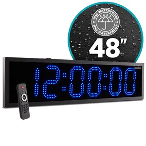Ivation Huge 48" Inch Large Big Oversized Waterproof Outdoor Digital LED Clock with Stopwatch, Alarms, Countdown Timer & Temp - Wall or Chain Mount (Blue) | 5-Level Brightness