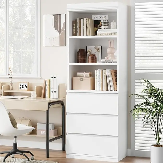 Bookcase with Drawers 70.27 Inches Tall Bookshelf Farmhouse Bookcases Wooden Deep Bookshelves Storage Cabinet Organizer for Living Room, Study, Kitchen, Home Office