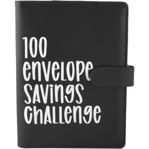 100 Envelope Challenge Binder |   Easy and Fun Way to SaveMoney Saving Challenge Box kit Cash Saving,Savings Challenges Budget Book Binder with Cash Envelopes for Office,Home,School (Black)