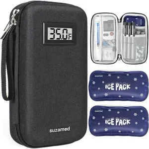 Insulin Travel Case,EVA Insulation Travel Medicine Kit with Temperature Display for Diabetes Care,Insulin Pen and Diabetic Supplies (Black-Temp)