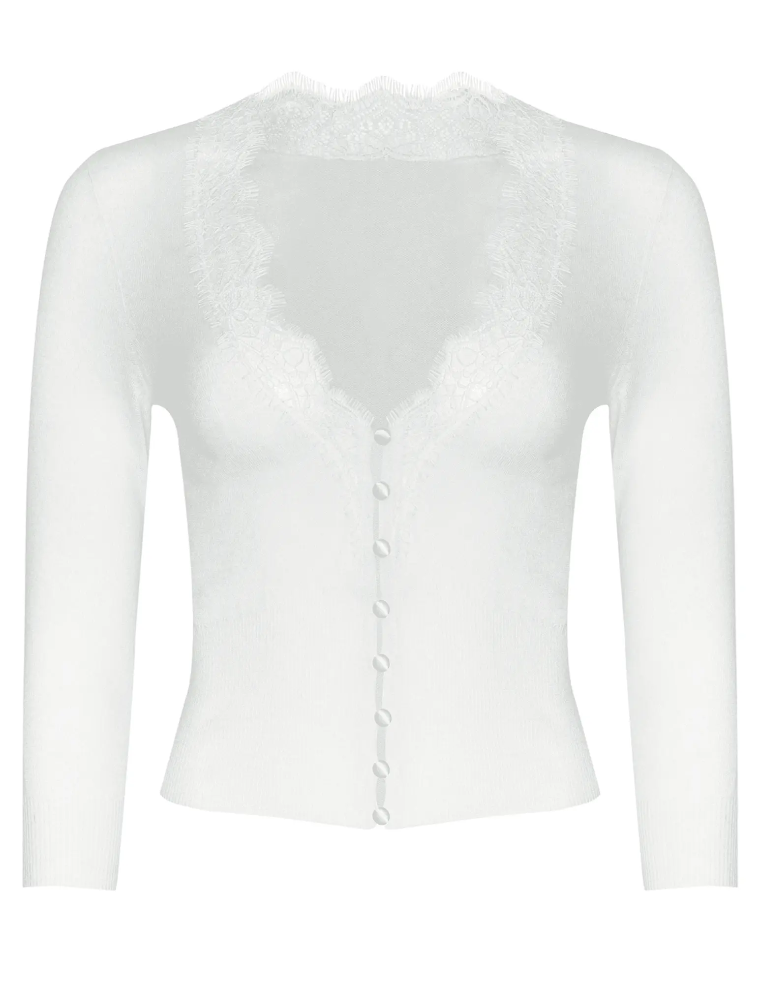 L'AGENCE Eluna Lace Trim Cardigan in Ivory