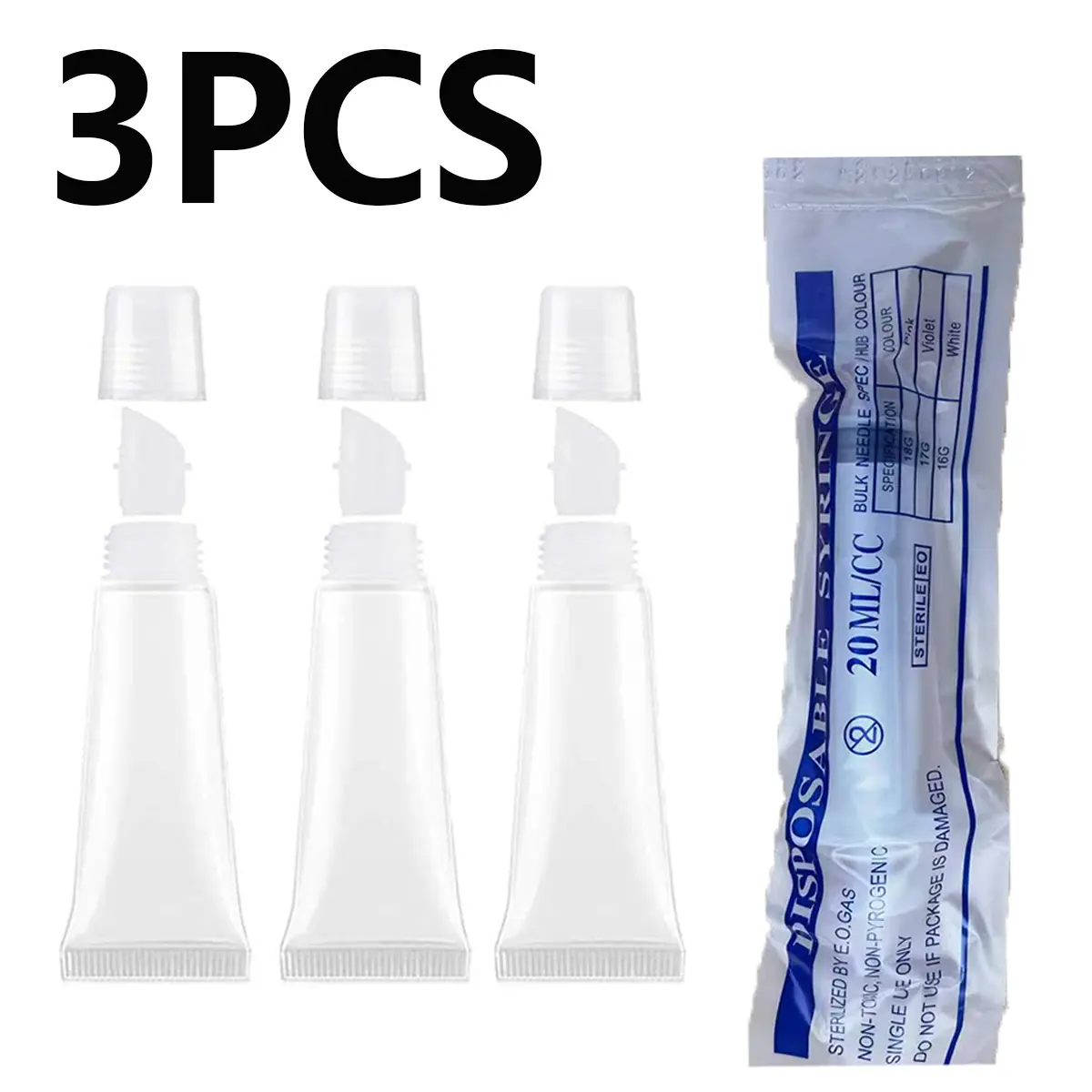 3pcs Empty Lip Gloss Tubes 15ML, Transparent Soft Mini Compact Cosmetic Containers, Reusable Lip Balm Squeeze Tubes for DIY Makeup Travel, Includes Needle-Free Injector Syringe