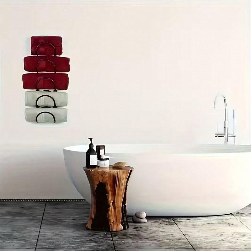 TAIMASI 5pcs Wall-Mounted Punch-Free Towel Storage Rack - Space-Saving, Multi-Functional Organizer For Towels & Bottles - Stylish Bathroom Accessories Set - For Bathroom Organization - Suitable For All Bathroom Styles - Great Gift For Housewarming