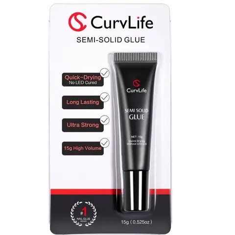 CurvLife 15g Semi-Solid Nail Glue – Upgraded Super Strong Quick-Dry Formula, No LED/UV Cure Needed, Long-Lasting Hold for Press-On Nails, Easy Application, Beginner Friendly, Salon-Quality Adhesion
