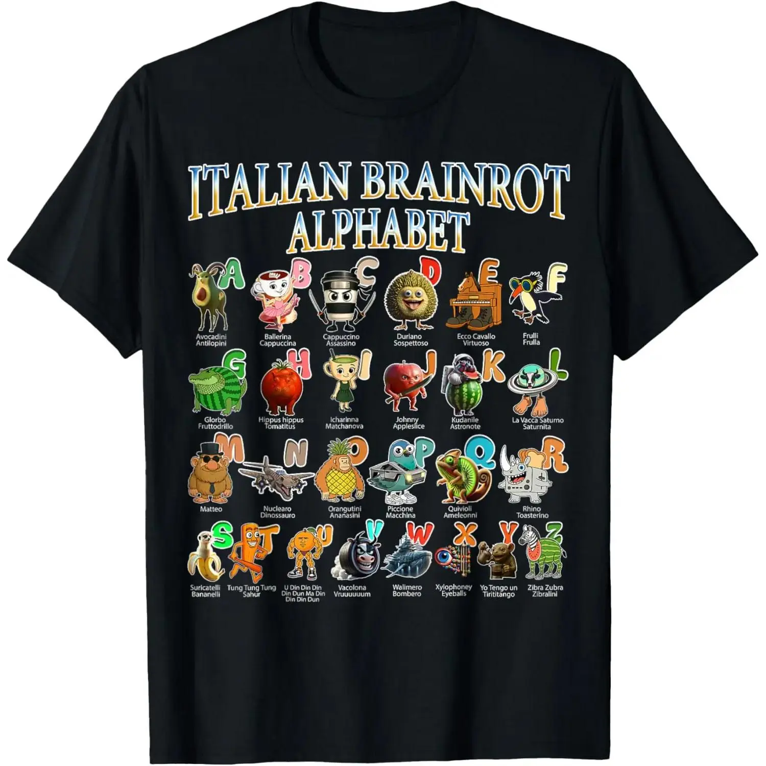 Men's Graphic T-Shirt, Cartoon Style Streetwear with Funny Brainrot Meme Print, Moisture-Absorbent 180g Cotton, Regular Fit Shortsleeve