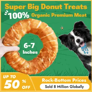 Chicken Wrapped Rawhide Donuts, Dog Treats Long Lasting, Rawhide Chews for Dogs, Chewy Snacks for Medium Large Dogs