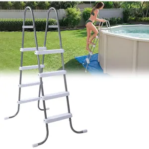 Threlaco Above Ground Pool Ladder Steel Frame Swimming Pool Entry Exit Ladder Non Slip Metal Frame Steps, Weight Capacity 300lbs(Grey and White,52 Inch)