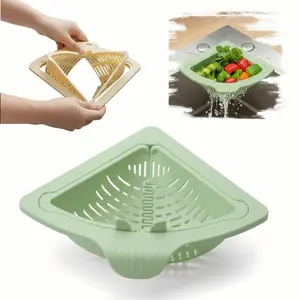 Magnetic Drainage & Filter Basket, Triangular Sink Strainer with Twist-Open Bottom, Kitchen Sink Corner Rack for Draining & Storage, Punch-Free Installation, No Tools Needed (Green)