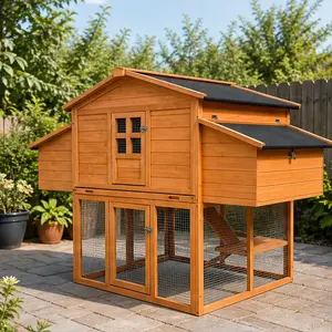 ARCH Large Outdoor Chicken Coop House for 6-8 Chickens with 2 Nesting Boxes, Leakproof Pull-Out Tray, UV-Resistant Roof, Wooden Hen House for Backyard, Poultry Cage with 6 Access Doors, Orange, Orange Color Options, Wood Material, Color: Orange