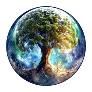 Earth Tree Round Wooden Jigsaw Puzzle with Beautiful Gift Package, Unique Shaped Pieces Wooden Toys for Adults and Kids, Perfect Christmas Gift Landscaping Gift Home Decor, Wooden Puzzles