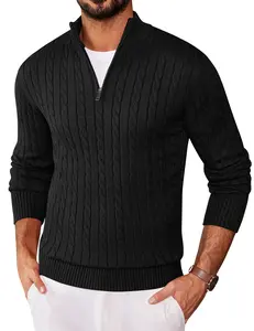 COOFANDY Men's Quarter Zip Sweater Knitted Slim Fit Casual Turtleneck Pullover Mock Neck Polo Sweater