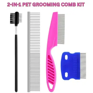 2-in-1 Pet Grooming Comb Kit for Small Dogs & Puppies – Tear Stain Remover with Round Teeth for Knots, Crust & Mucus – Gentle Face Cleaning Tool for Dogs