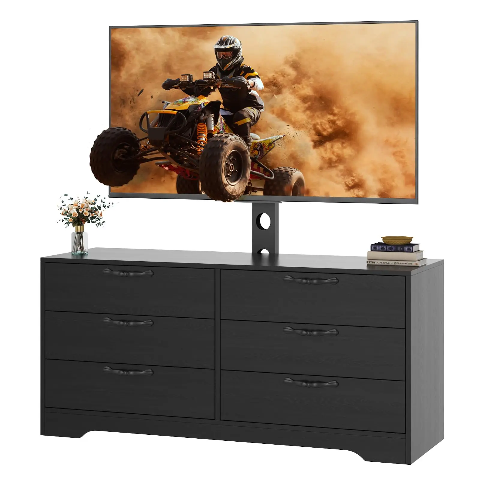 Garvee 63" Modern Entertainment Center with Mount for 75 Inch Displays, 6-Drawer Media Console, Adjustable Height Storage Cabinet, Durable MDF Construction for Living Room, Bedroom & Office