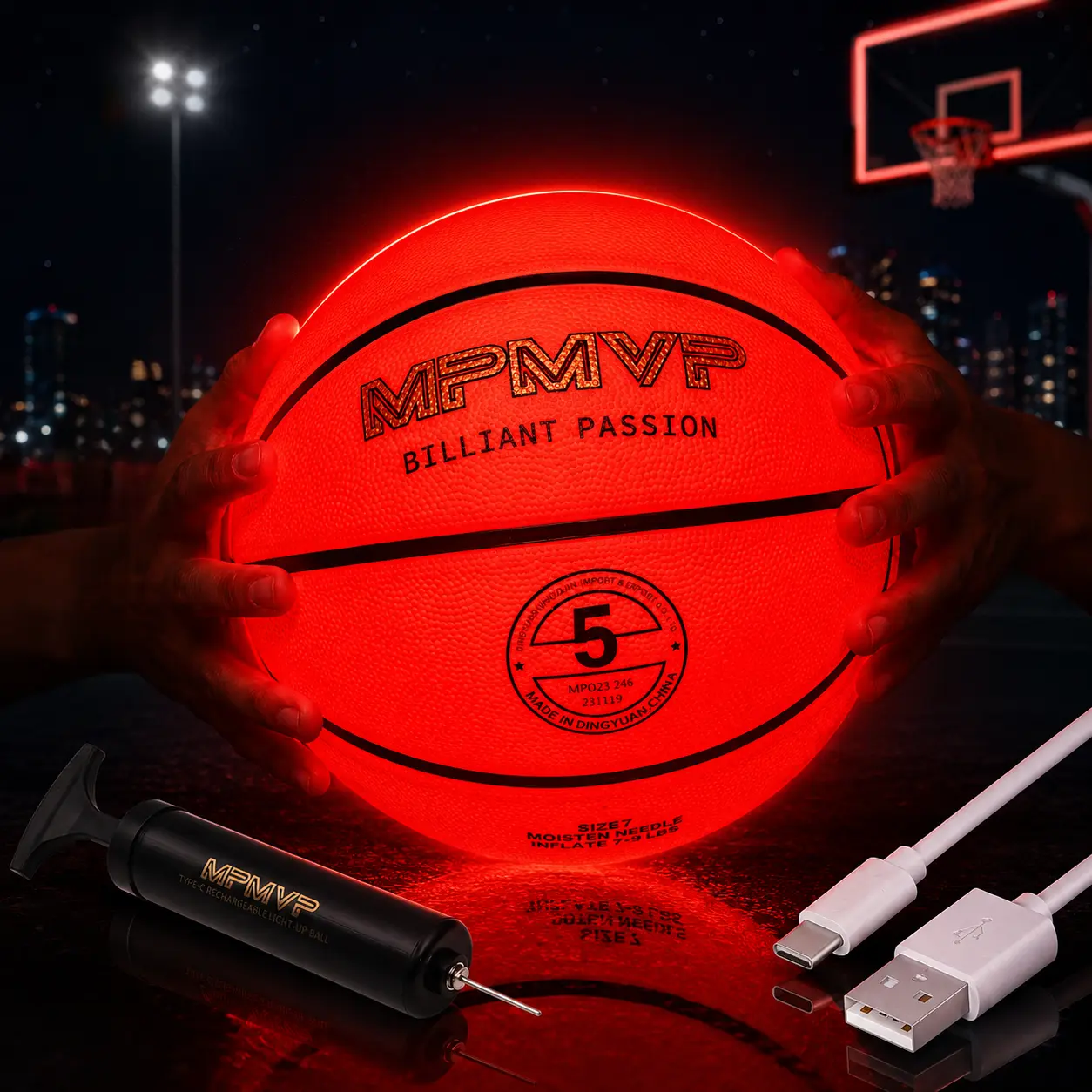 LED Glowing Basketball - High-Quality Rubber, Impact Lights, Backyard Games, Light Up on Impact, Gift for Kids to Adults, Ideal for Family Playtime