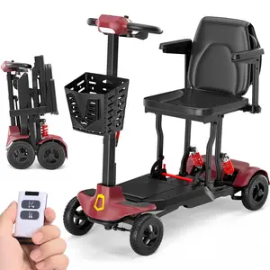 Auto-Folding Mobility Scooter for Adults & Seniors,40 LBS Lightweight Portable 4 Wheel Scooter,Transformer Remote Control Folding Scooter 15AH Battery 14 Mile Range, 275 lbs Capacity Red