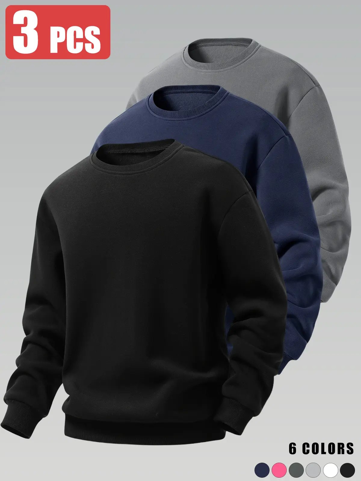 Men’s autumn/winter long-sleeve crewneck sweatshirt, loose fit, breathable and comfortable, simple versatile base layer