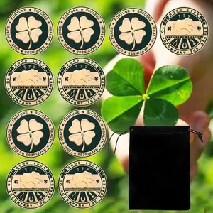 10pcs Four-Leaf Clover Commemorative Coin, Good Luck & Success Souvenir, Novelty Gift for Friends and Family