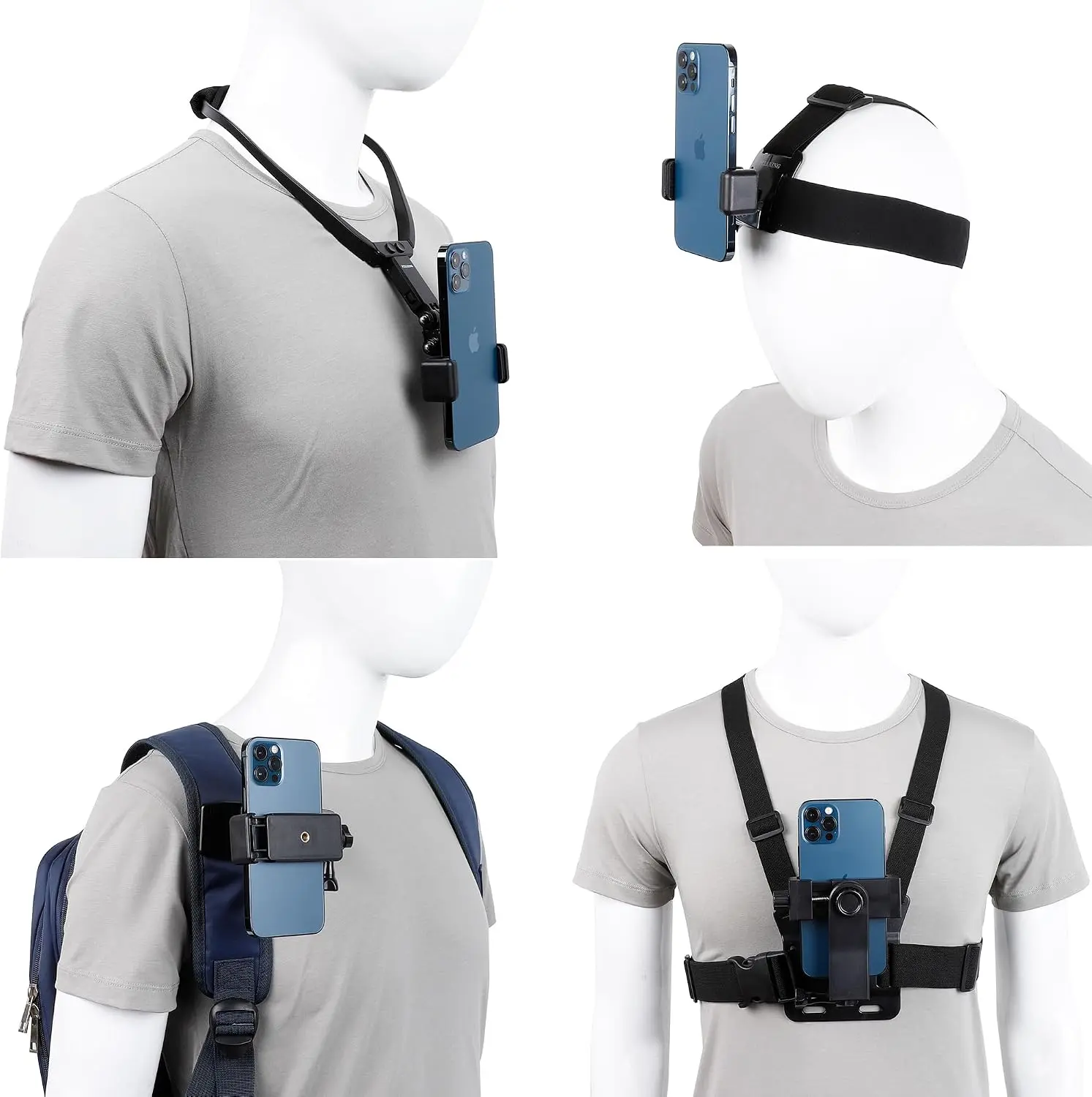 PellKing Phone First-Person Perspective Shooting Mounting,Accesssory Kit with Chest Mount/Head Strap/Neck Holder/Backpack Strap Mount,for iPhone Samsung Oneplus and GoPro Action Camera More