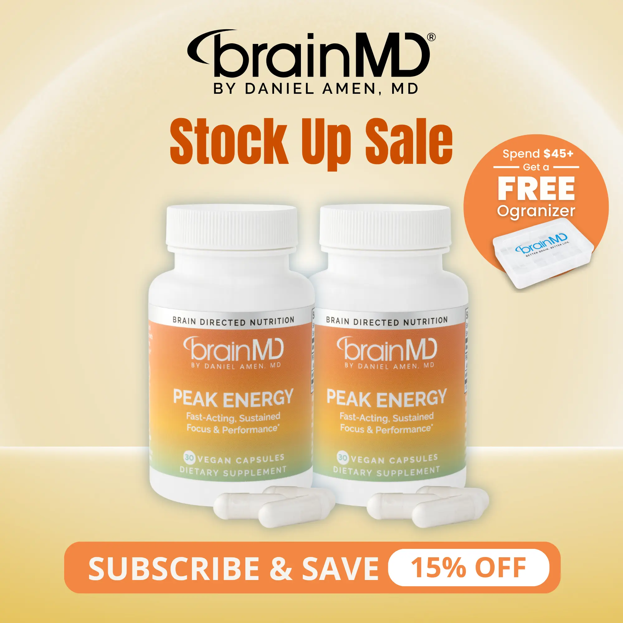 Peak Energy 2-Pack Bundle | BrainMD | 60 Capsules (2x30) | Clean Energy & Focus Support | Muscle Performance, Endurance & Mental Clarity | PEAK ATP & Enfinity Paraxanthine