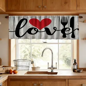 1pc Love Cutlery Pattern Kitchen Valance, Vintage Decorative Curtain, Ideal for Restaurant and Kitchen, Perfect for Home Enthusiasts