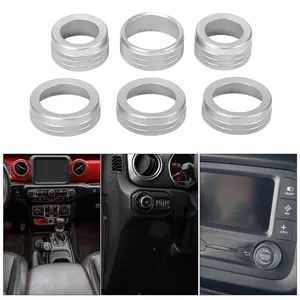AC Air Conditioner Headlight Media Control Switch Knob Cover Ring - Car Interior Decal Trim - for Jeep Wrangler 2018-2023 Aluminum- 6pcs