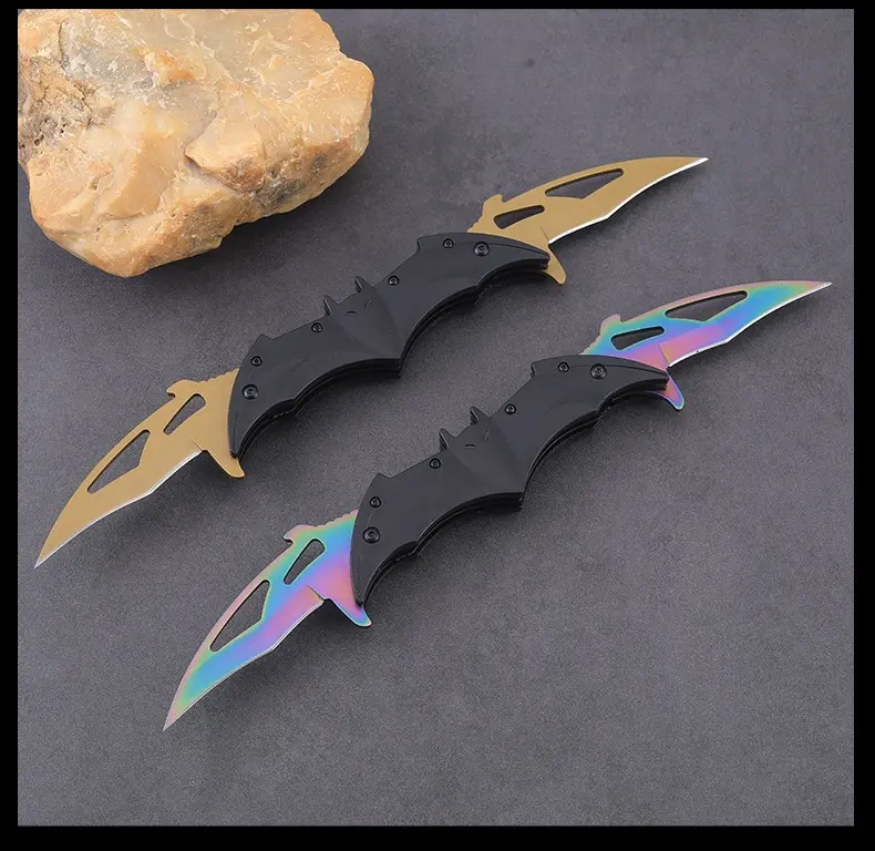 12.5 in Bat Design Folding Knife - Stainless Steel Blades Tactical EDC Pocket Knife for Bushcrafting, Ambidextrous Lightweight Camping Carving Tool (Bold Bat Style), 31.75cm Plastic-Accented Adult Gift by Jiangmen Lu Ban Industrial and Trade Co., Ltd.