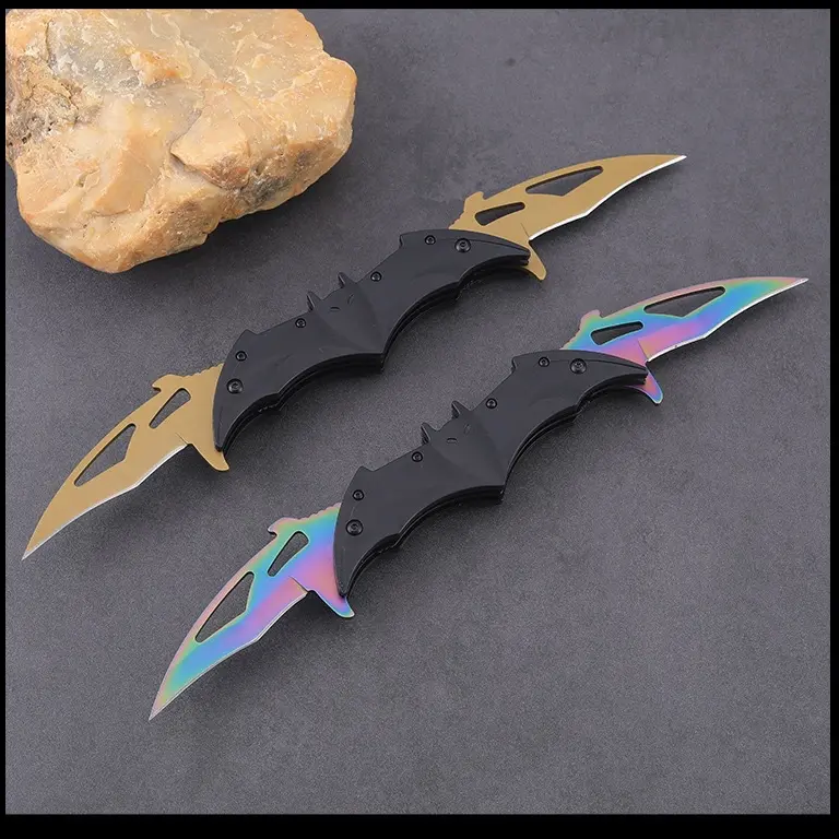 Adult Bat Design Folding EDC Pocket Knife - 12.5 in (31.75 cm) Stainless Steel Blade Tactical Tool, Ambidextrous Lightweight Plastic-Accented for Camping, Carving, Bushcrafting, Cool Mens Guys Adults Gift by Jiangmen Lu Ban Industrial and Trade Co., Ltd.