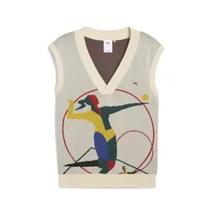 PUMA Mens Special Items Knit Vest V-Neck Sleeveless Sweater Casual - White