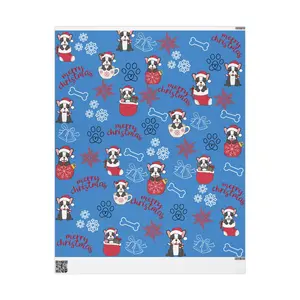 Christmas Puppy Pattern Wrapping Paper Dog Holiday Gift Wrap 90 gsm Fine Art Stock Glossy Matte Finish 3 Sizes 30x36 30x72 30x180 Inches