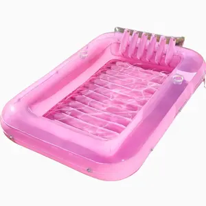6ft Rectangular Pink Inflatable Pool Float Lounge Chair - Transparent PVC Raft with Cup Holders, Headrest - Outdoor Floating Mat for Pool, Beach - Adults & Family