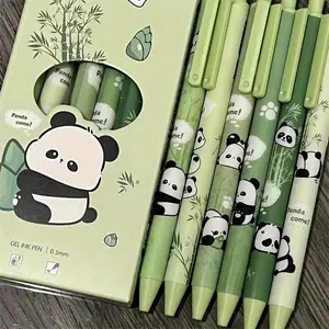 6pcs Retractable Gel Pens, Cute Panda Gel Pens, 0.5mm Quick Dry Black Ink Fine Tip Smooth Writing Pen, Kawaii Office School Supplies Gifts