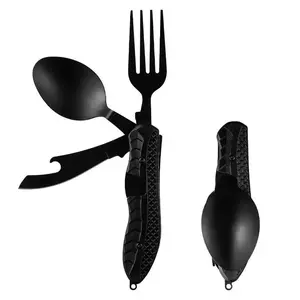 Multifunctional Folding Fork & Spoon Set Stainless Steel EDC Tool with Fork & Spoon for Outdoor, Camping, Hiking, Easy to Carry Tableware,Travel Accessories