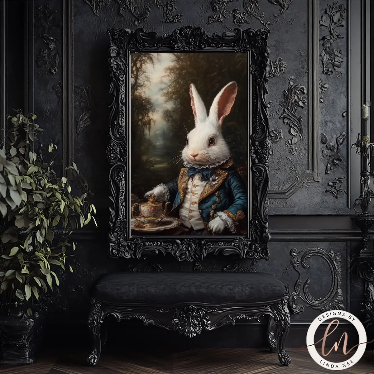 Alice in Wonderland Wall Art | White Rabbit Victorian Portrait Print | Gothic Tea Party Poster | Dark Forest Literary Gift | Victorian Decor | Room Decor, Unframed | 5 Sizes (8x12–27x40 inch)