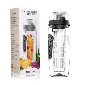 32OZ Fruit Infuser Water Bottle, Leakproof Flip Top Lid Sports Juice Shaker Bottle, Anti-Slip Grip Portable Drinking Cup for Running Hiking Gym Home Office Daily Use
