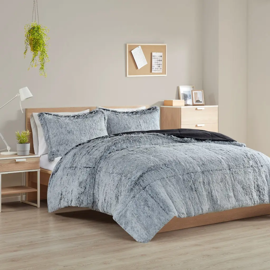 Shaggy Long Fur Comforter Mini Set, King/Cal King Size