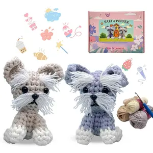 Crochet Kit for Beginners, Learn Crochet  Kit, Include Video Tutorial & Manual, Easy Knitting Yarn for Adult &  12+, DIY Holiday Birthday  Idea(2pcs Schnauzer Puppy)