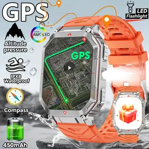 Military Smart Watch for Men with GPS/Compass，GPT Voice Assistant，Smartwatch with LED Flashlight，2.01"HD Display Bluetooth Call，Fitness Tracke with Multiple sports Modes，Compatible with Android & iOS Wearable Smartphone