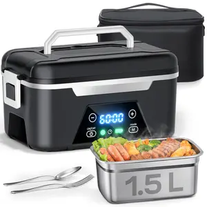 ISNIKA Cordless Heated Lunch Box-20000mAh Rechargeable! Fast Heat, Long Insulation&Leak-Proof  Game-Changer for On-the-Go! Smart Timer, BPA-Free 1.5L (6.3Cups). Comes with Spoon, Insulated Bag & Divider. Must-Have for Office, Hiking & Western Lifestyles!