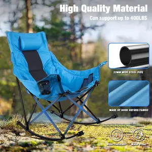 PUKAIM Outdoor Folding Rocking Camping Chair for Adults,Portable Oversized Heavy Duty Camping Rocker, Folding Lawn Chair for Outside Use with Cup Holder,Cooler Bag and Side Pocket